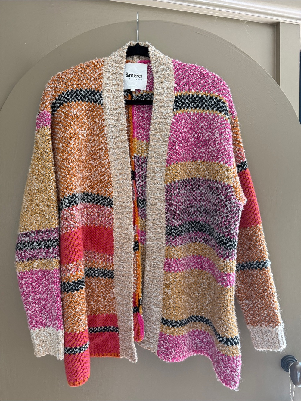 &merci Multicolor Striped Open-Front Cardigan - Pink & Tan